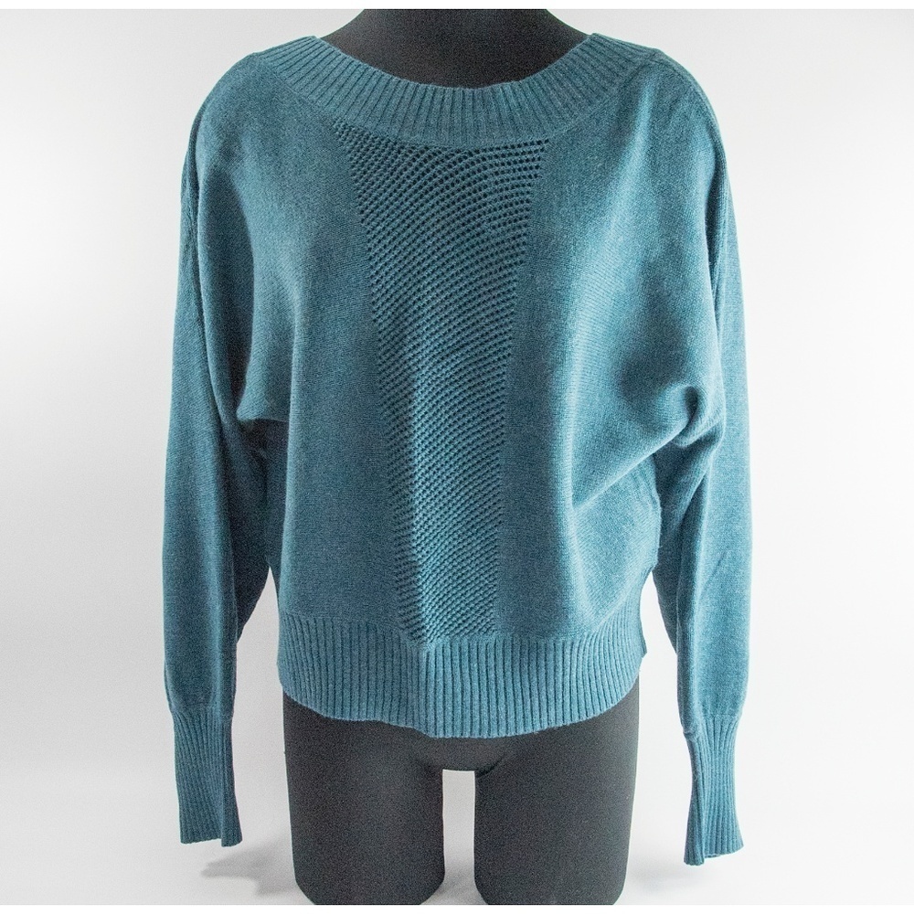 Resound Teal Blue Woven Knit Open Back Sweater XL